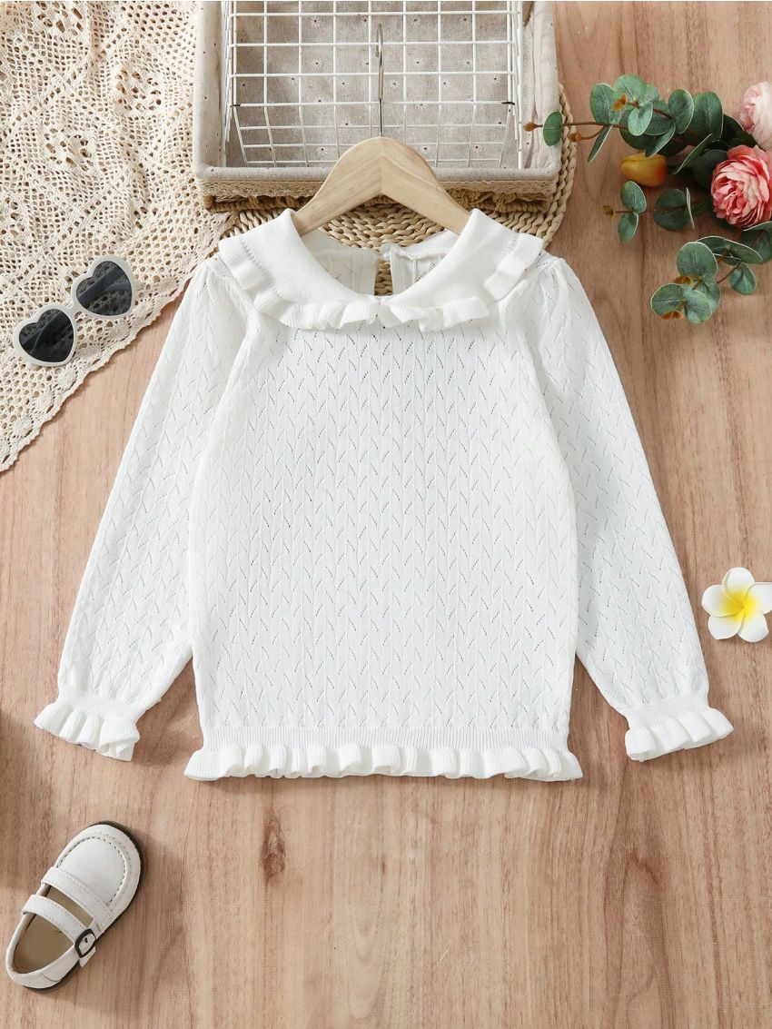 Little Girls' Ruffle Trimmed Bell Sleeve Sweater
