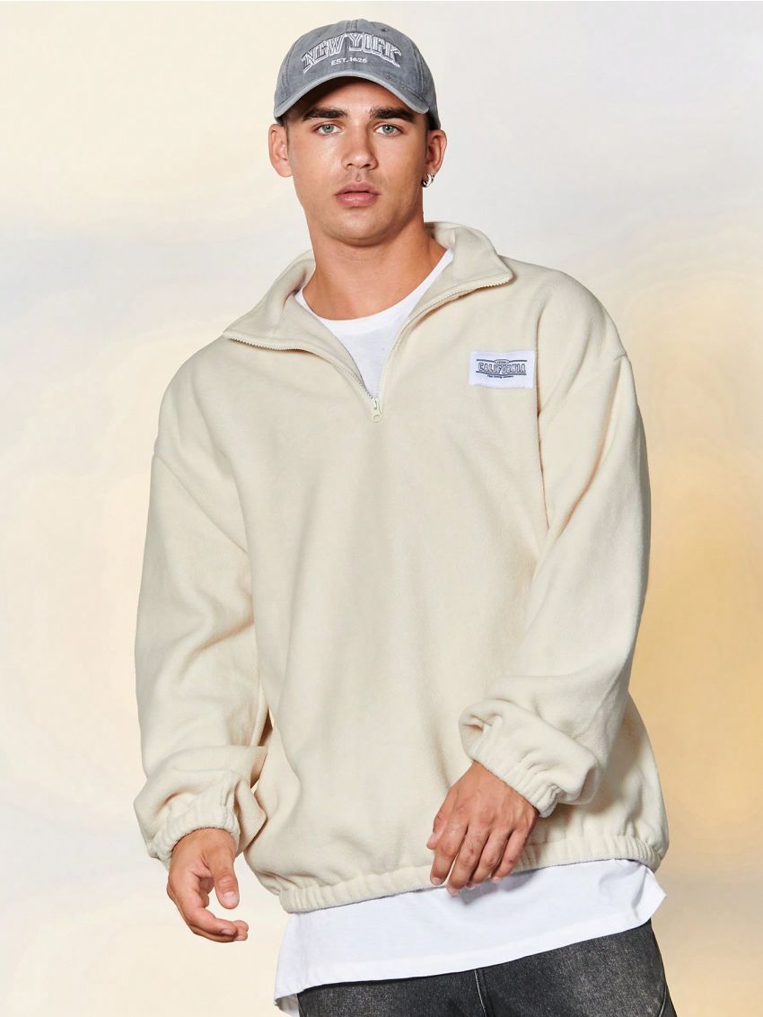 SHEIN Manfinity EMRG Men Letter Patched Detail Drop Shoulder Quarter Zip Fleece Sweatshirt