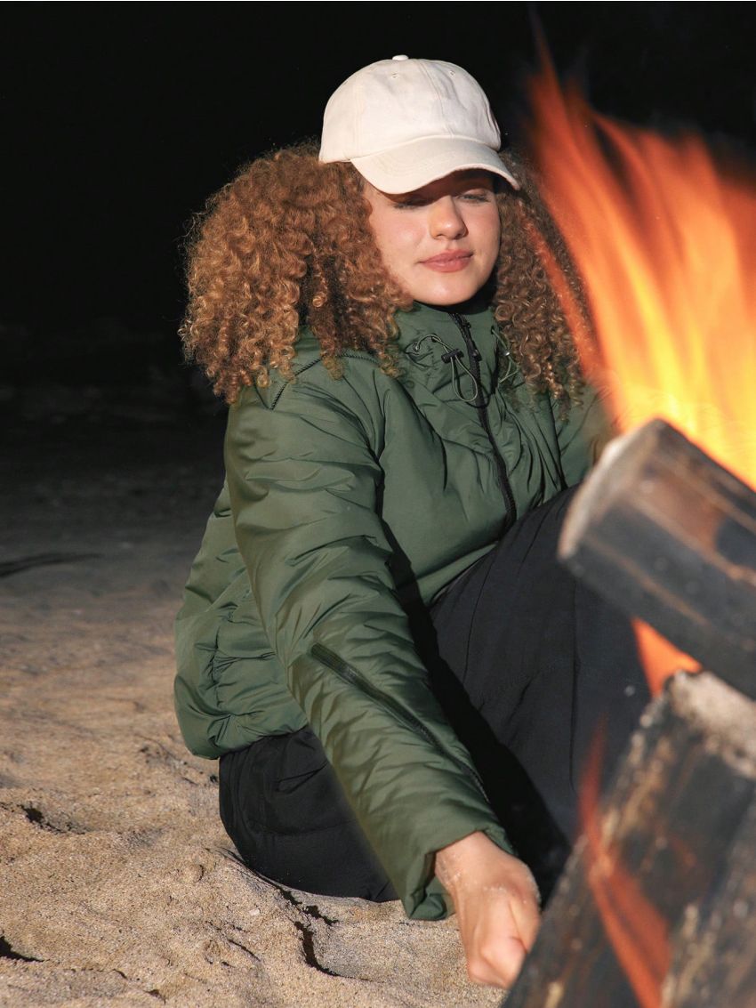 In My Nature Solid Zipper Up Drawstring Detail Puffer Coat