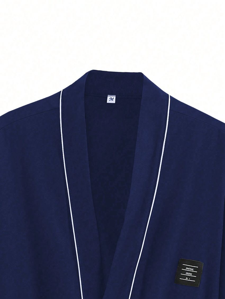 Men Contrast Binding Belted Lounge Robe