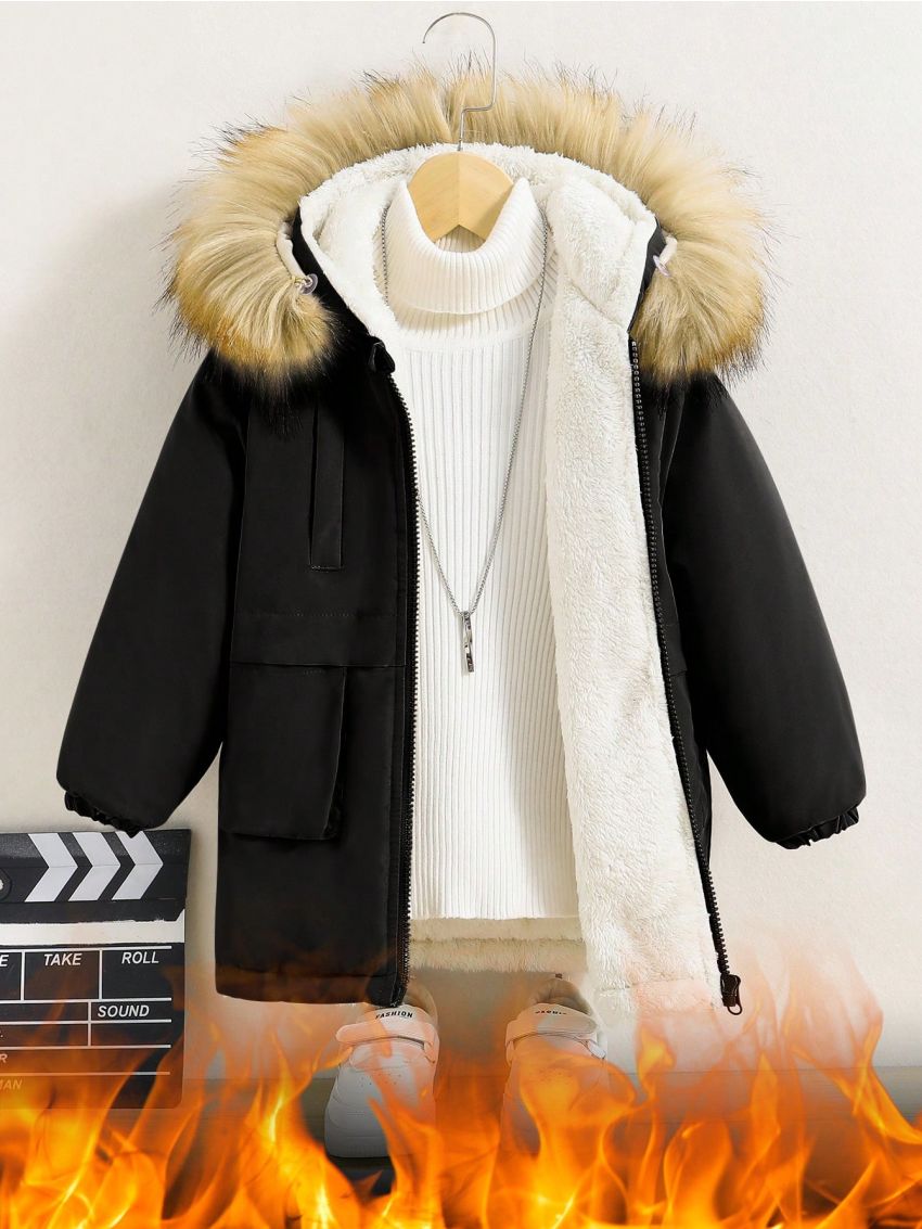 Toddler Boys' Patchwork Fuzzy Stripes Long Coat