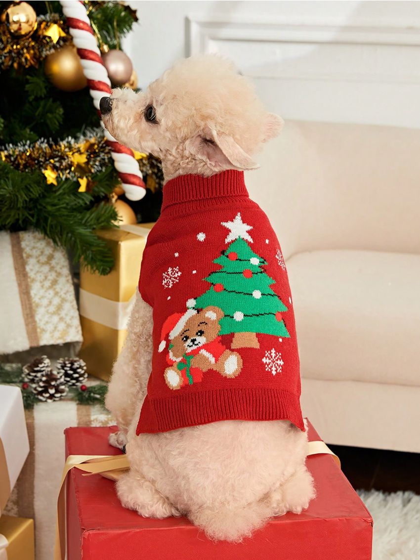 PETSIN Christmas Style Pet Sweater With Christmas Tree And Teddy Bear Patterns