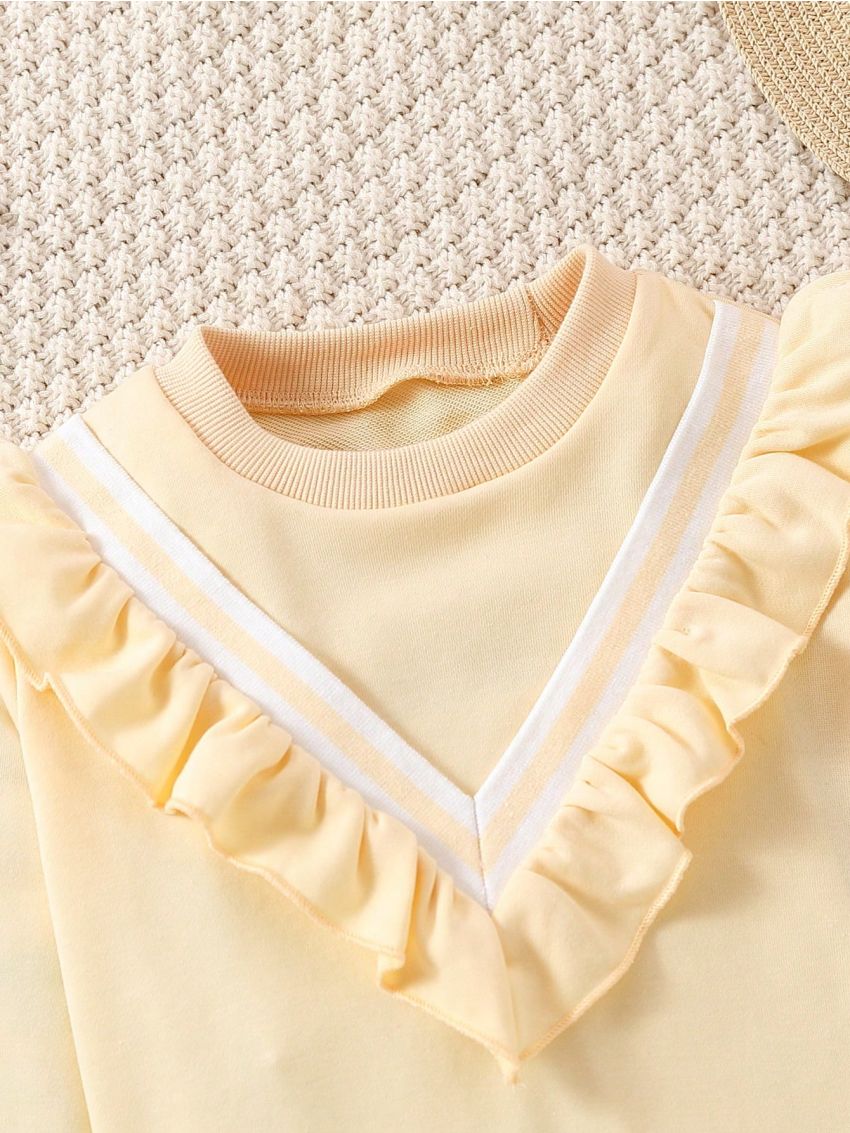 Girls' Ruffle Hem Striped Tape Sweatshirt