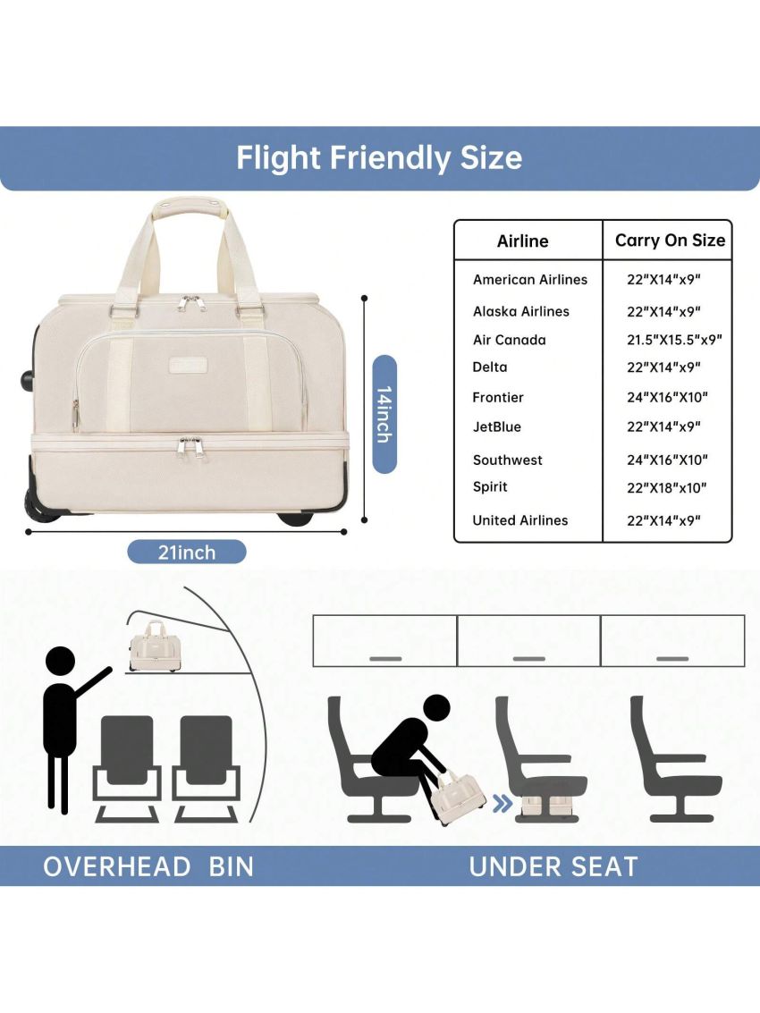 ETRONIK Large Weekender Bags with Shoes Compartment, Rolling Duffel Bag with Wheels, Waterproof Carry on Suitcase with Adjustable Strap for Overnight Trip, Toiletry Bag for Men Women