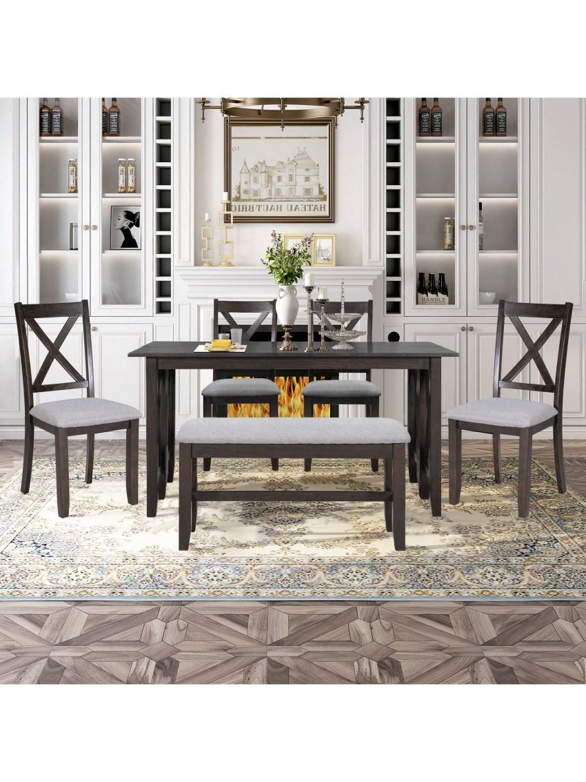 Nestfair 6-Piece Dining Table Set with 4 Chairs and Bench