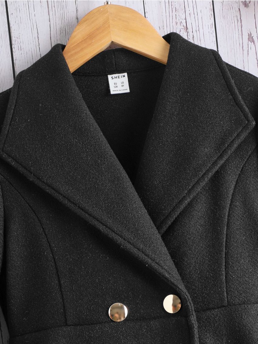 SHEIN Kids FANZEY Girls Waterfall Collar Double Buttoned Overcoat