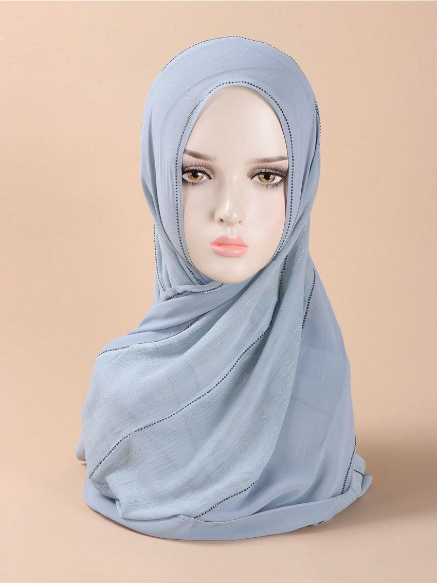 Small Size Rhinestone Sparkling Pearl Scarf For Casual And Elegant Hijab Styles, White