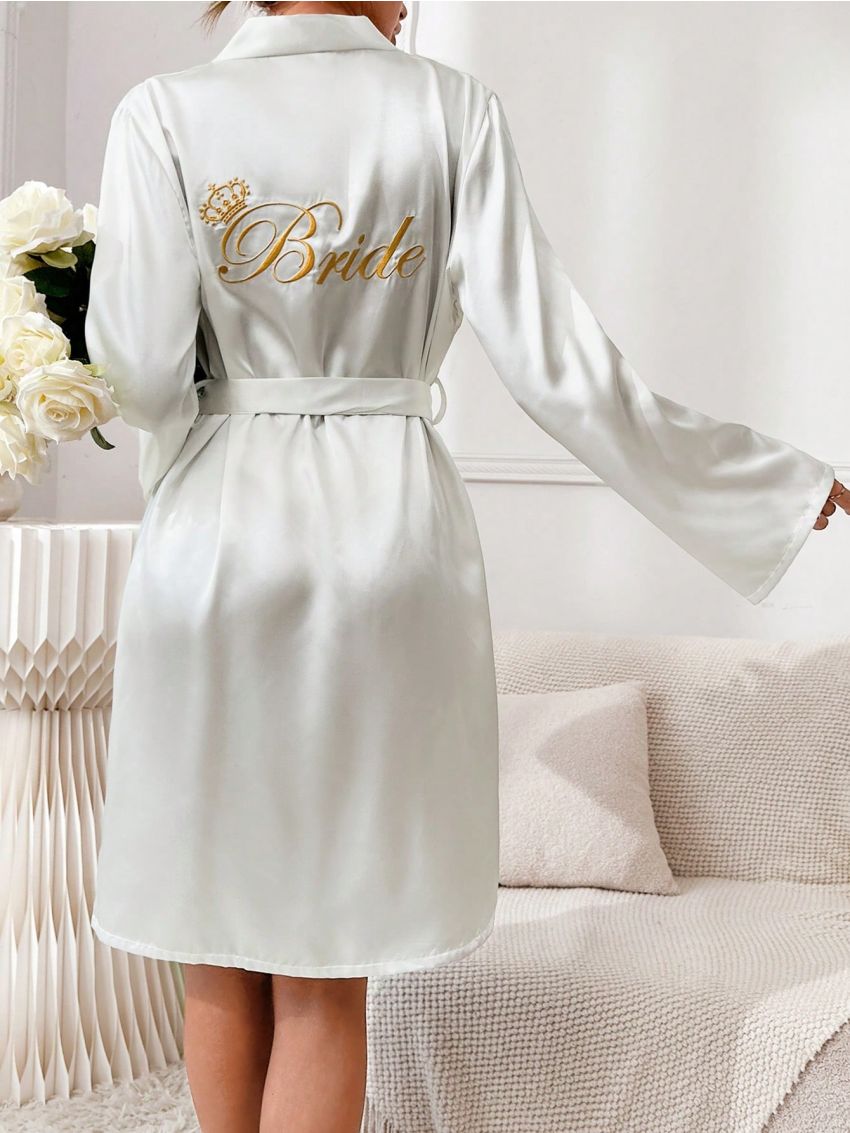Women's Alphabet Embroidery Belted Bathrobe