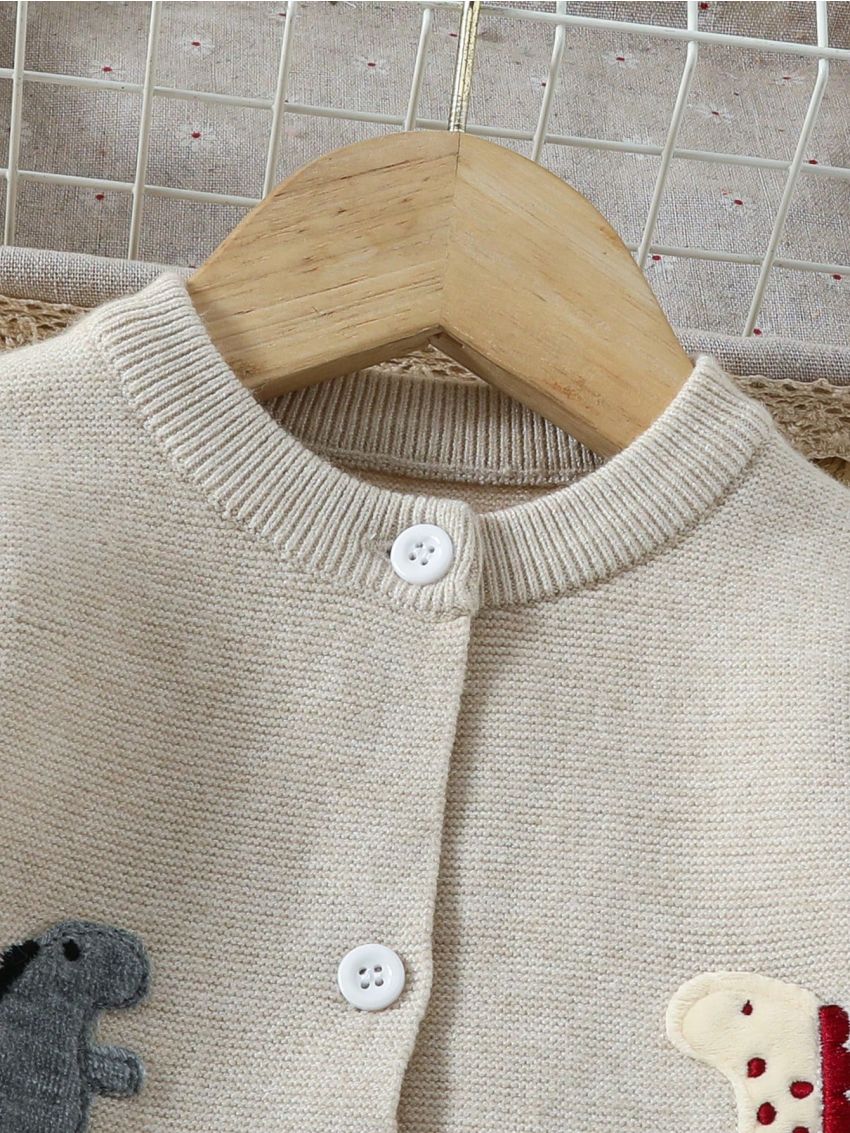 Infant Boys' Cute Dinosaur Pattern Cardigan With Double Pockets