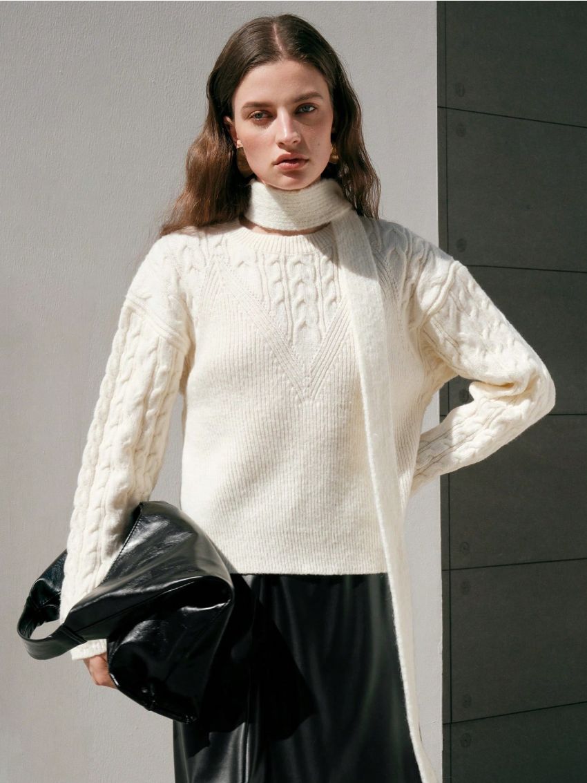 Anewsta Cable Knit Drop Shoulder Sweater