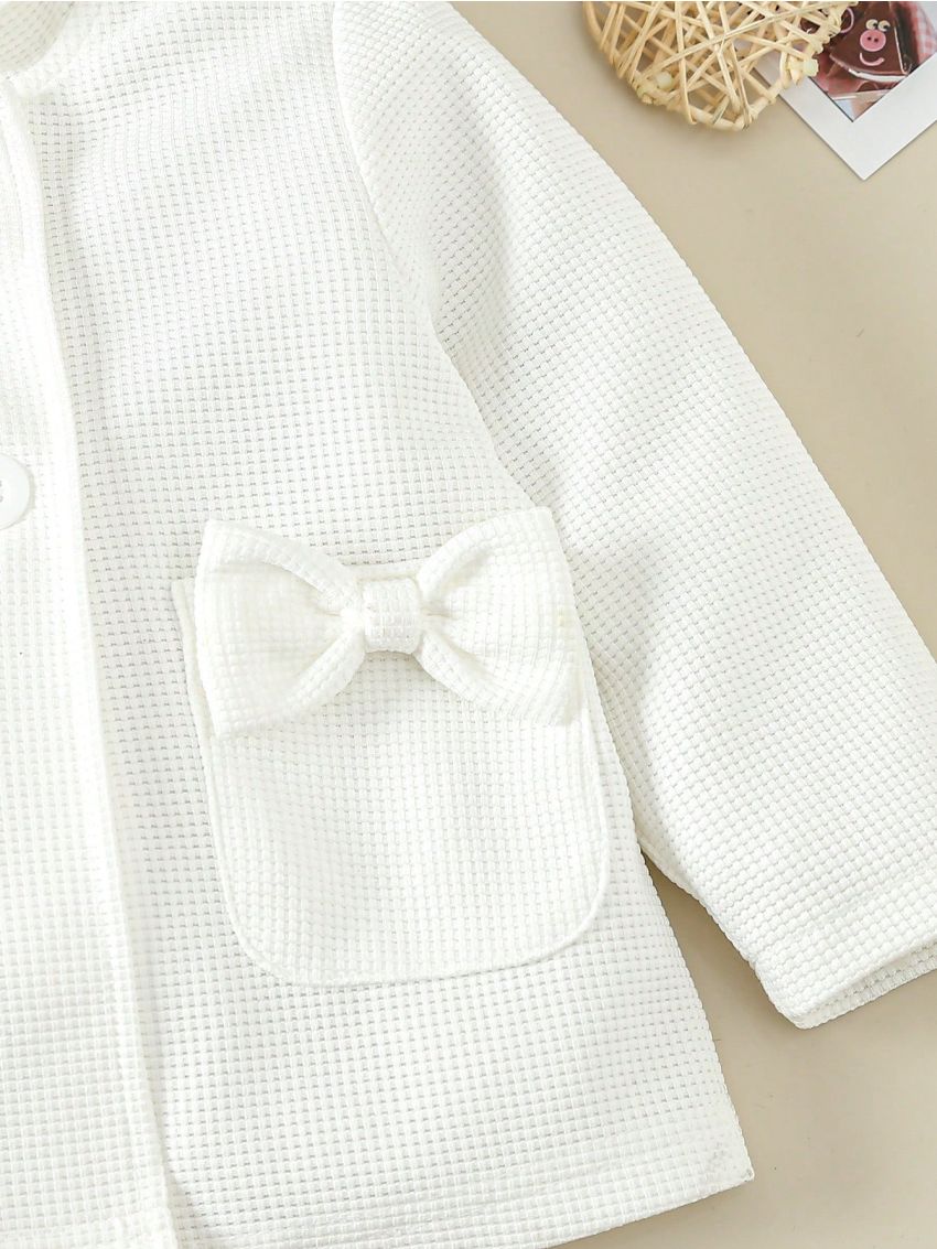 Baby Girls' Simple Comfortable Elegant Hooded Waffle Grid Coat For Autumn And Winter