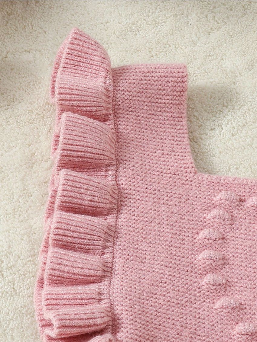 Baby Girls' Solid Color Ruffle Edge Knitted Romper