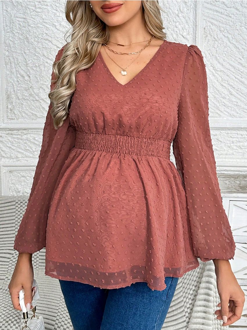 SHEIN Pregnant Women's Lantern Sleeve Ruffle Hem Blouse