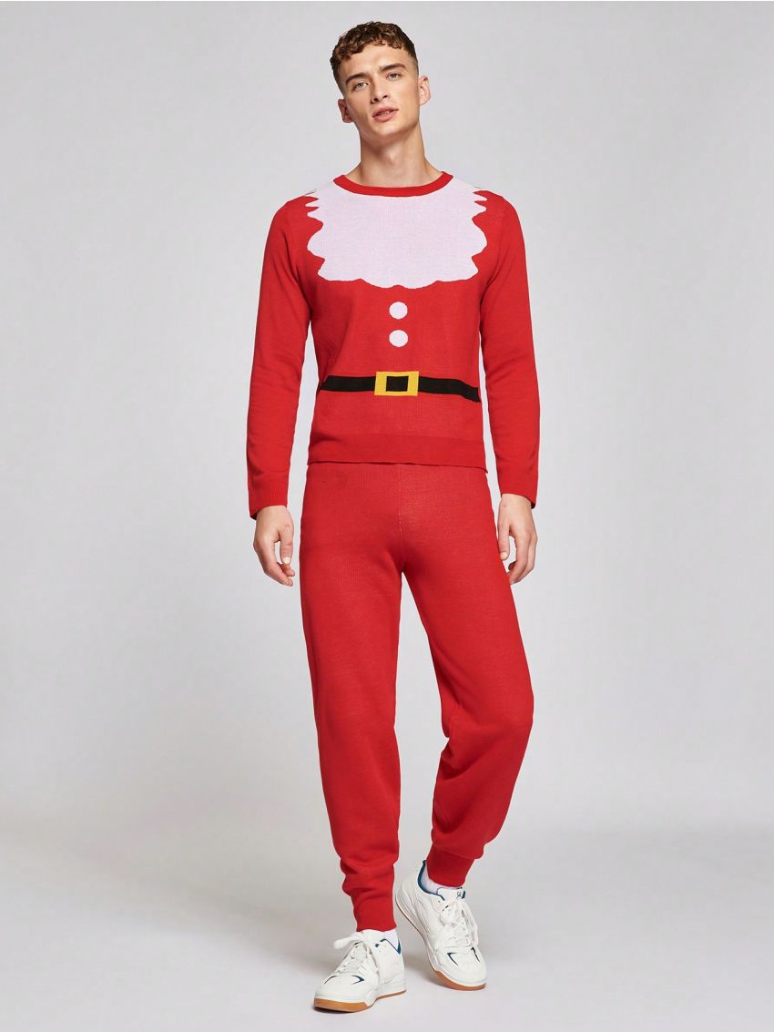 SHEIN Men Christmas Pattern Sweater & Knit Pants