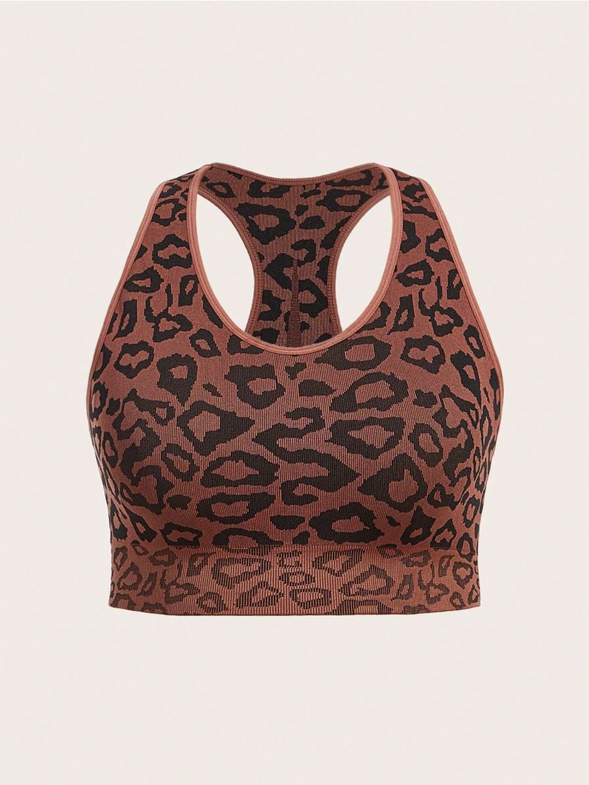 Plus Leopard Print Racerback Sports Bra