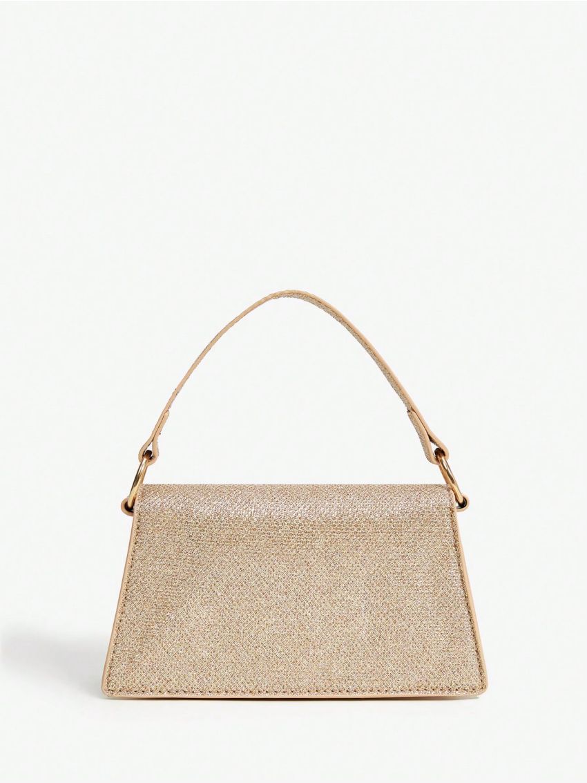 SHEIN BIZwear Women's Golden Flap Handbag, Compact And Delicate Design, Suitable For Dating, Parties, Dinners, Gatherings And Commuting