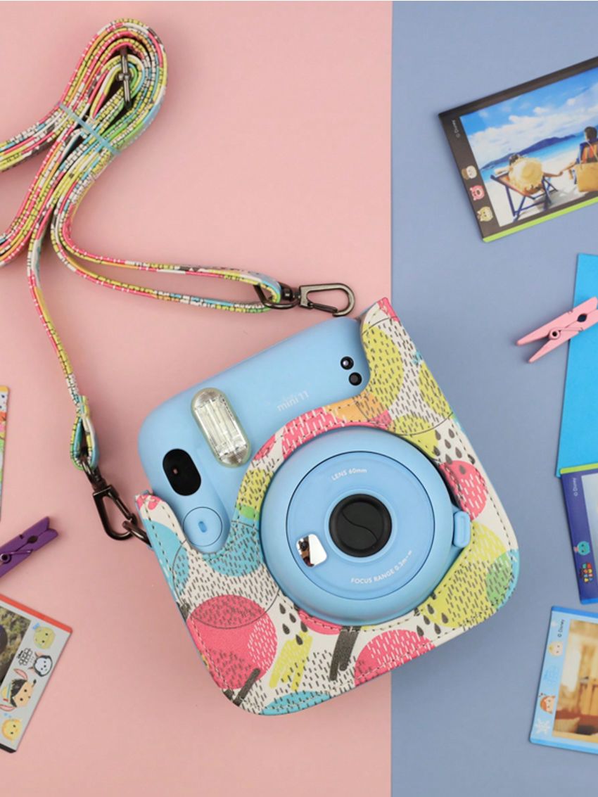 Protective Camera Case for Fujifilm Instax Mini 12/11/9/8/8+ Instant Camera, Premium Vegan Leather Bag Cover Printer Case Gift Outdoor Circular