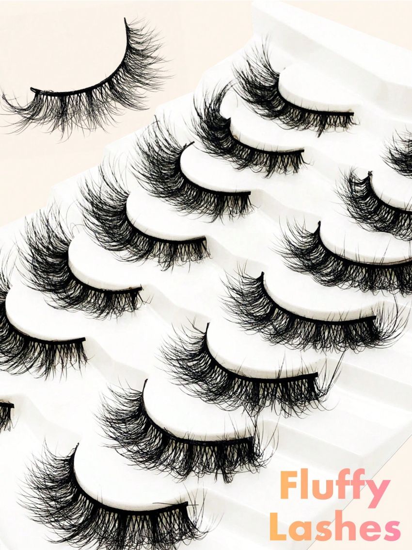 7 Pairs Fluffy Faux Mink False Eyelashes Natural Messy Crisscross Soft Wispy Full Strip Fake Eyelashes