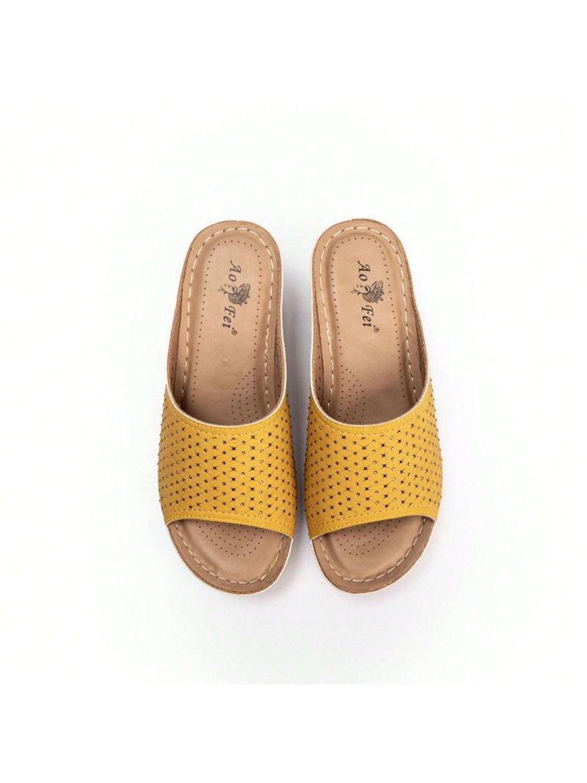 Women's Vintage Stitching Open Toe Fish Mouth Orthopedic Sandals Slope Heel Thick Bottom Slip On Wedge Slippers Arch Support Casual Comfortable Sandals