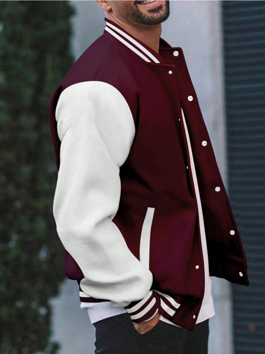 Men Two Tone Striped Trim Bomber Jacket