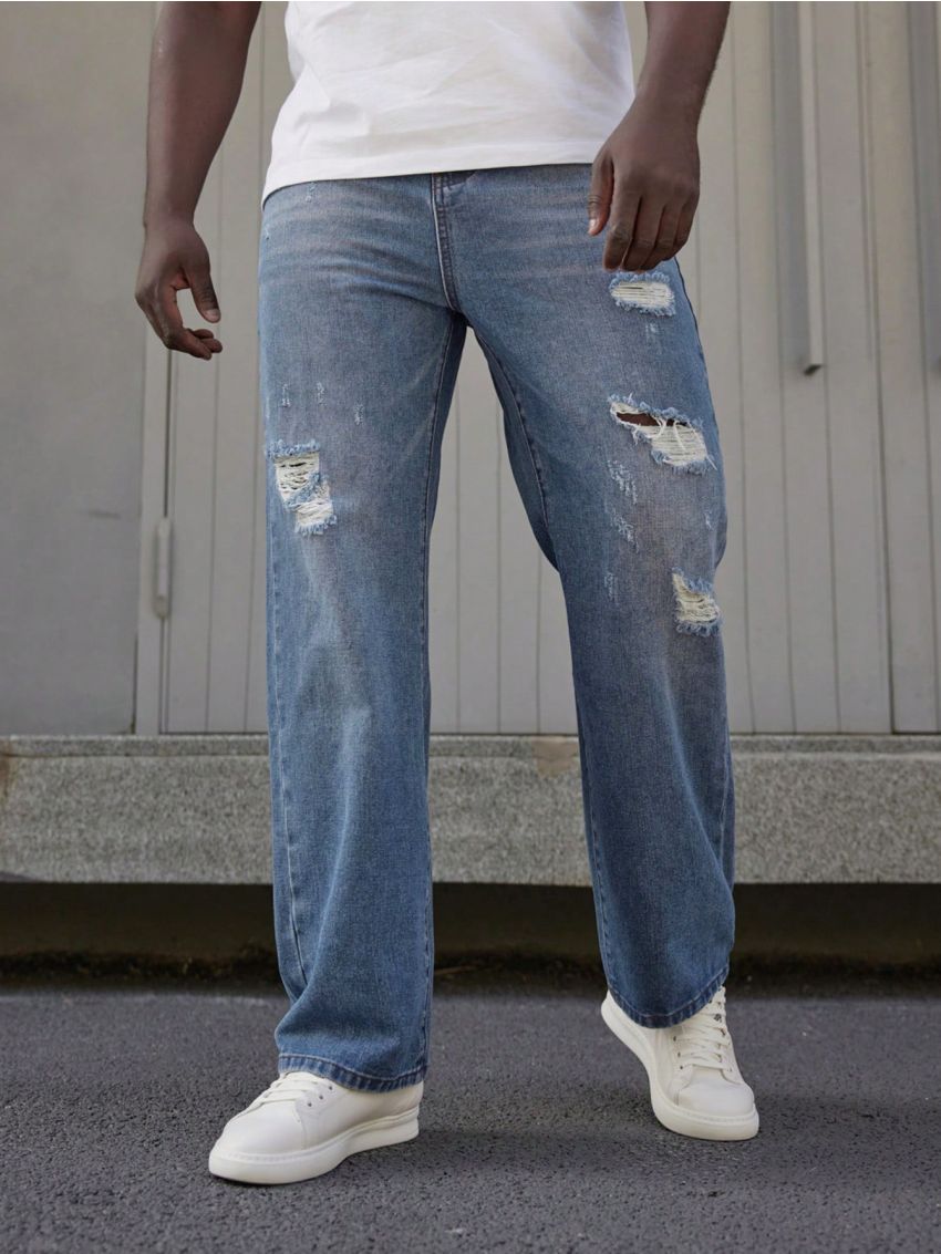 Manfinity Sporsity Men's Plus Size Ripped Straight Jeans