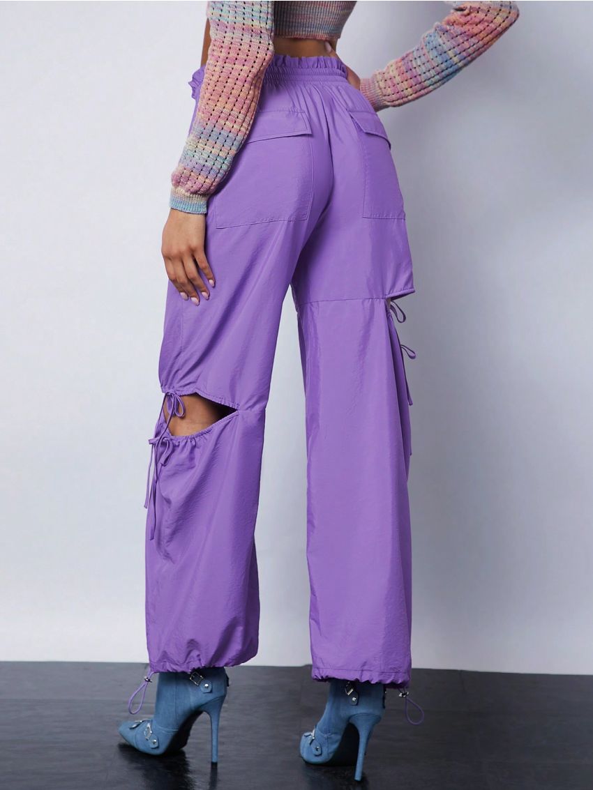 Muted Drawstring Waist Cut Out Knot Pants