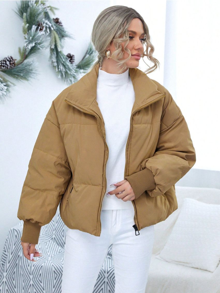 SHEIN Essnce Women's Zipper Front Drop Shoulder Padded Coat