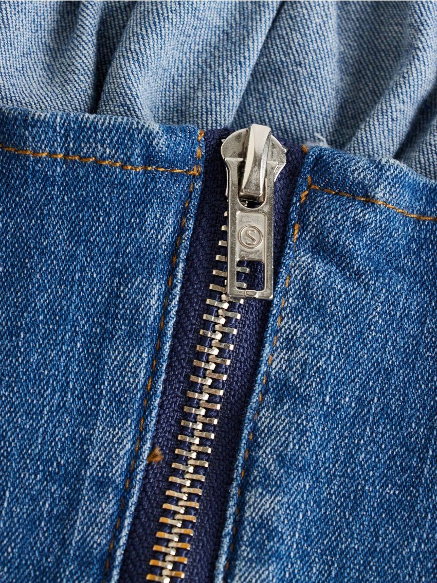 SHEIN Teen Girl Knot Front Ruched Bust Curved Hem Denim Top