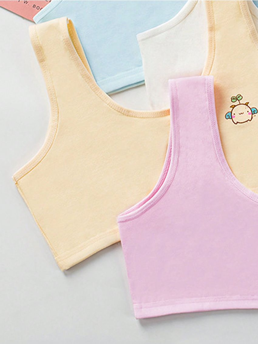 Tween Girls' Simple Cartoon Printed Camisole 4pcs/Set Underwear