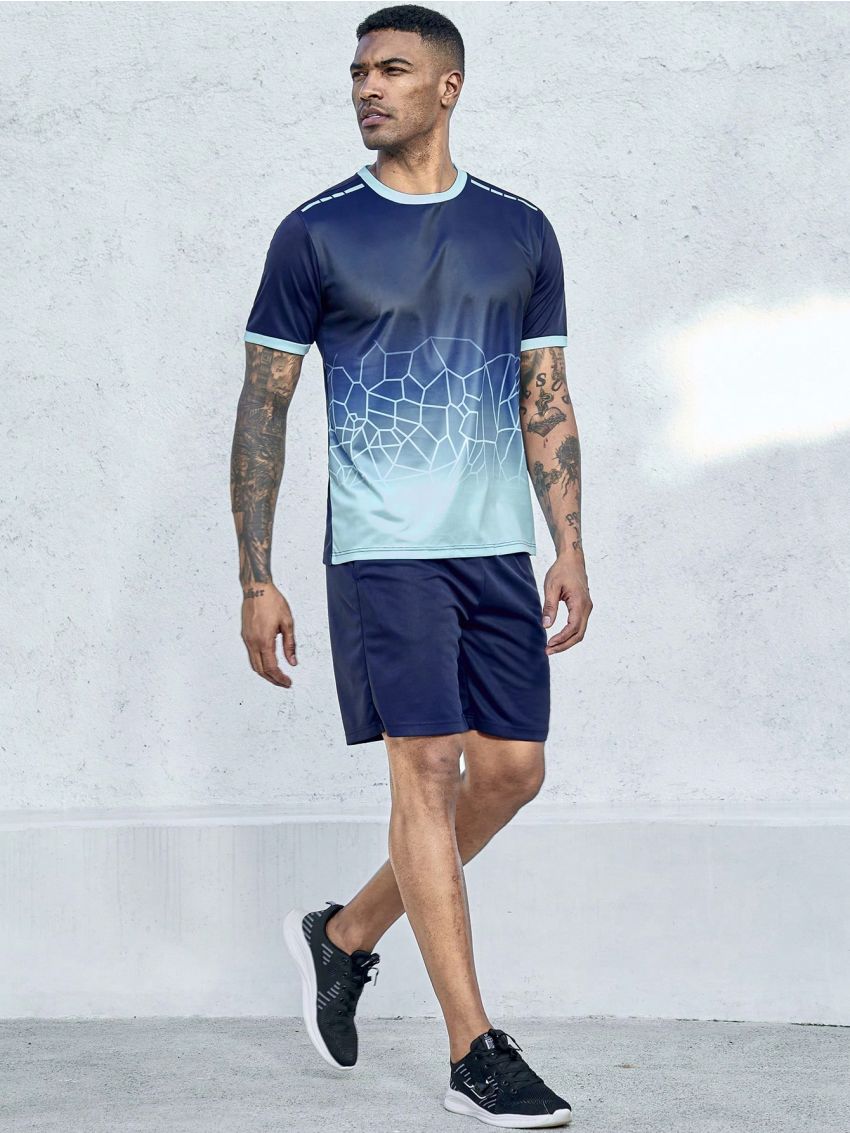 Football Men's Gradient Color Geometric Print Soccer Uniform Set