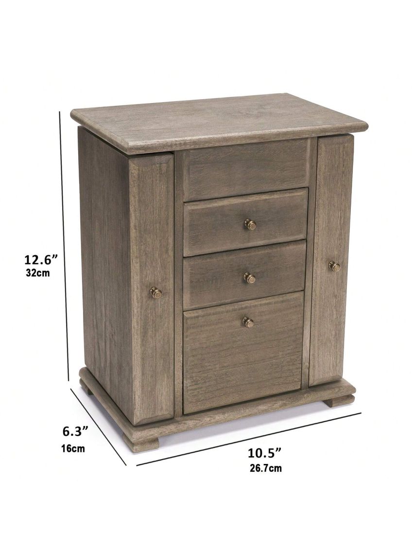 Jewelry Box for Women, Rustic Wooden Jewelry Boxes & Organizers with Mirror, 4 Layer Jewelry Organizer Box Display for Rings Earrings Necklaces Bracelets