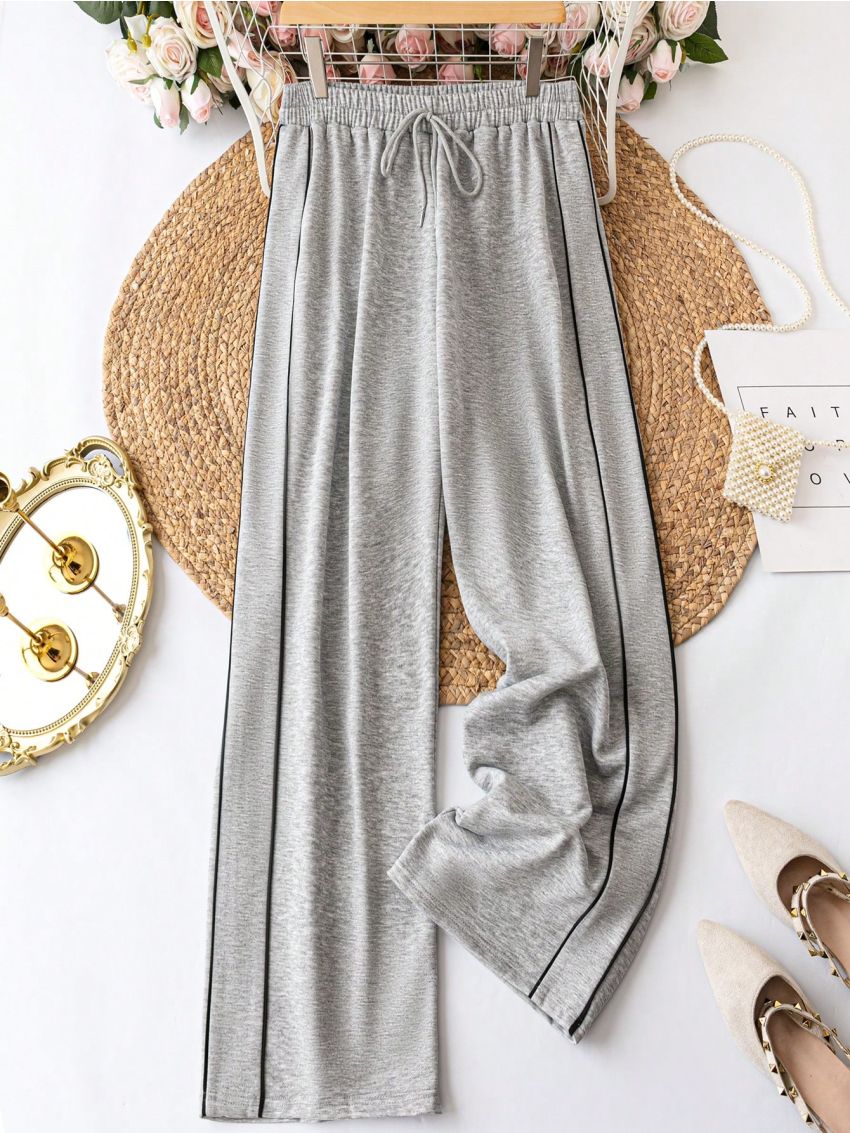 SHEIN SXY Plus Contrast Piping Drawstring Waist Contrast Piping Sweatpants