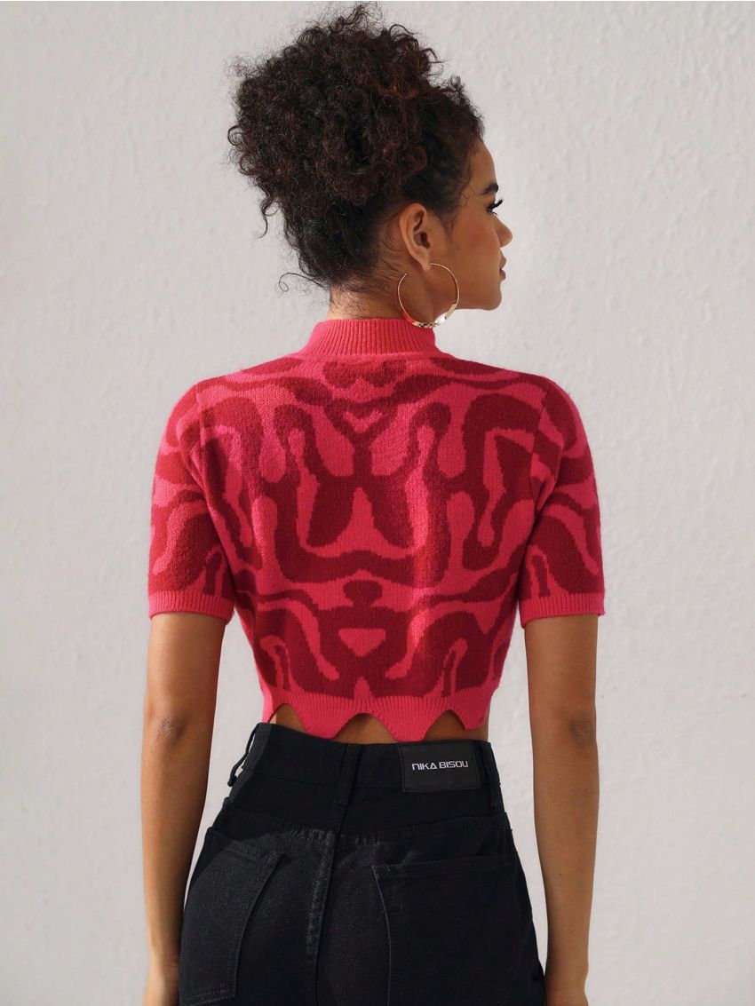 NIKA BISOU Women'S Wavy Knit Mock Neck Top