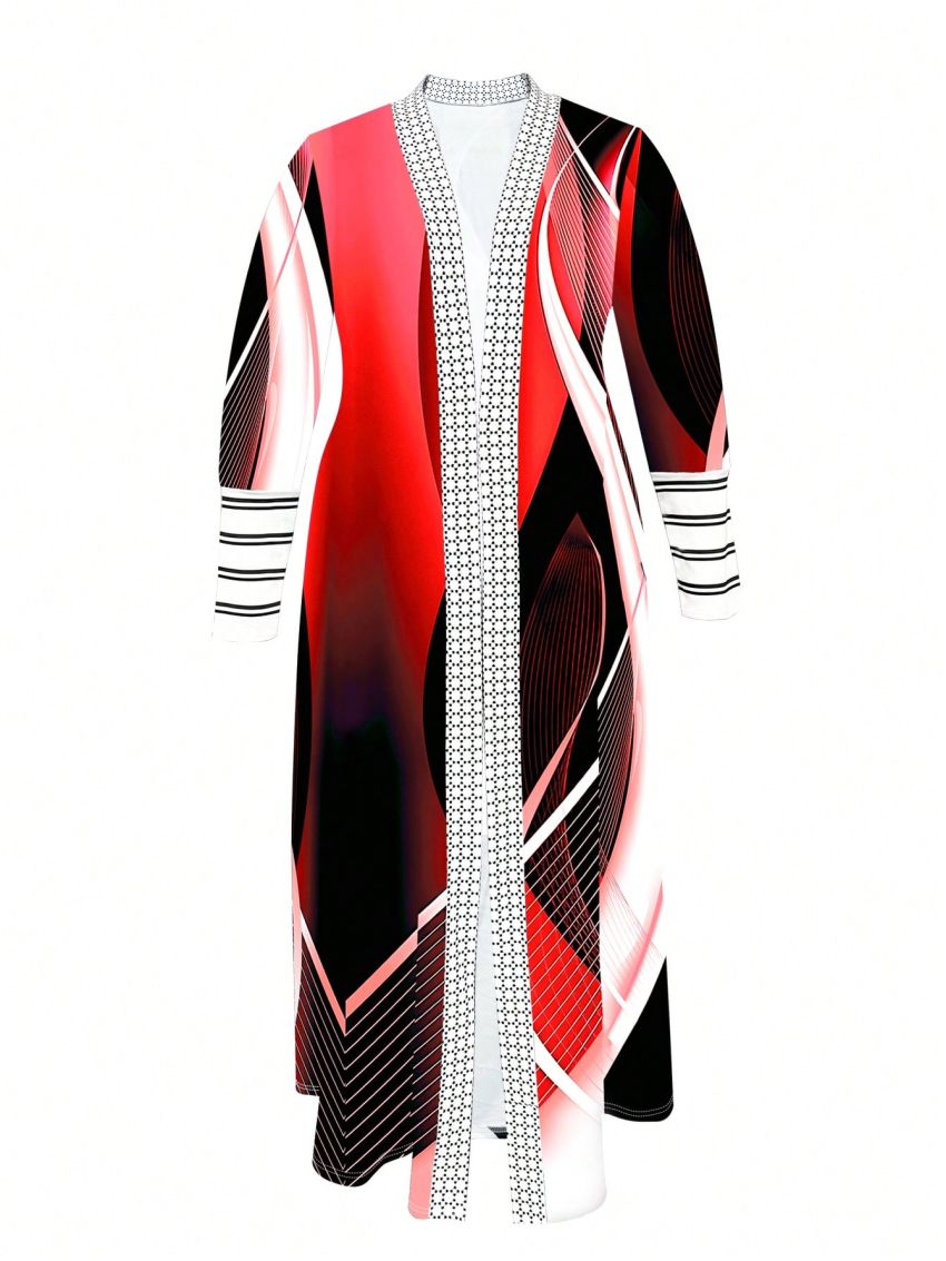 Women's Plus Size Contrast Color Open Front Cardigan