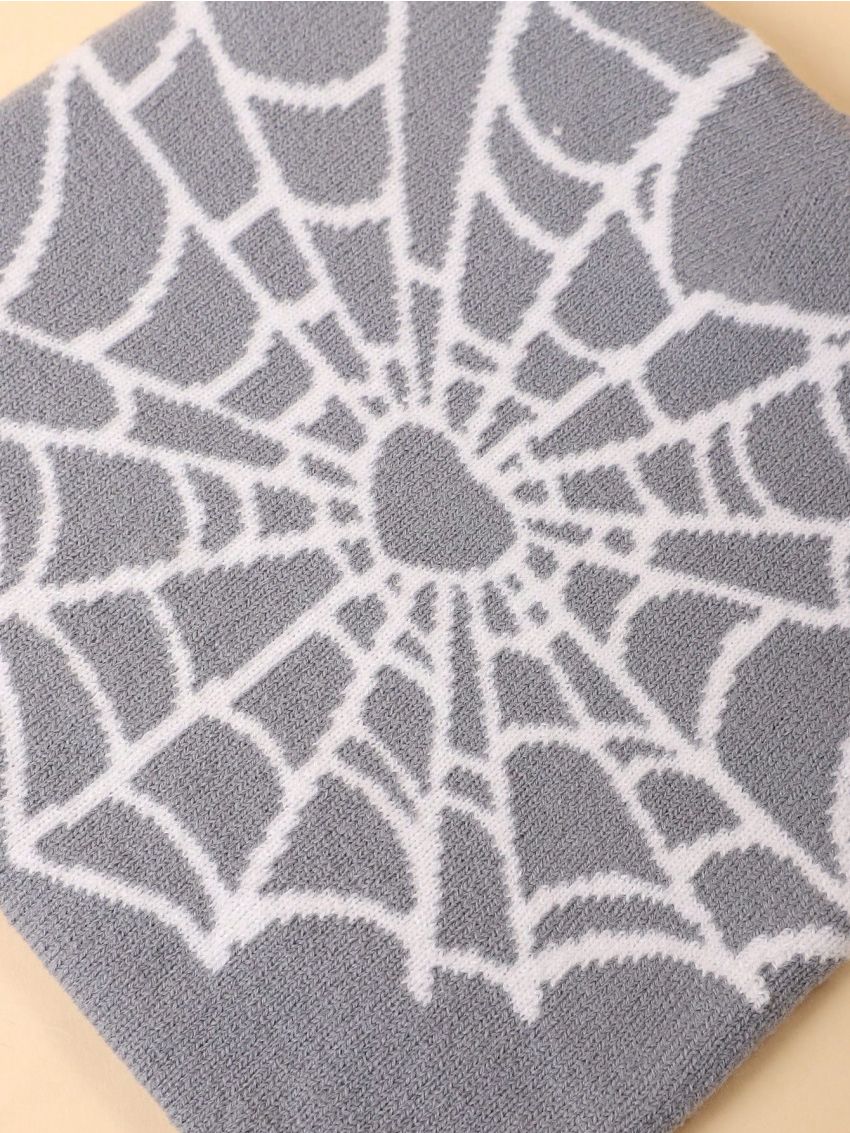 Rat Studio Y2k Fashion Heart Shaped Spider Web Pattern Men's Knitted Hat