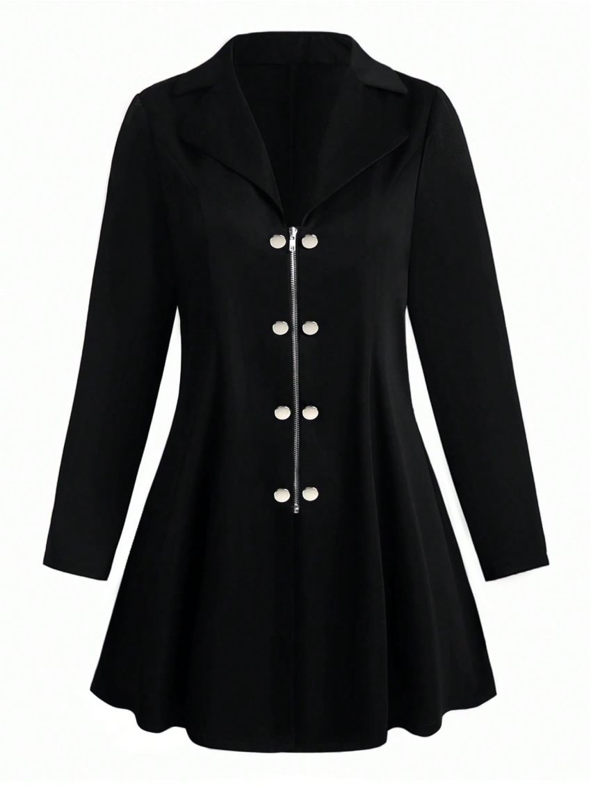 SHEIN LUNE Women's Plus Size Lapel Collar Zipper Front Jacket