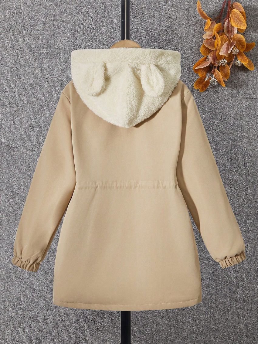 SHEIN Kids QTFun Boys' Cute Mid-length Hooded Parka Coat With Warm Ears, For Winter