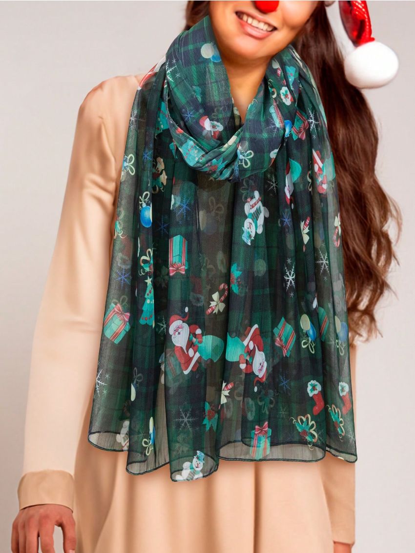 1pc Christmas Santa Claus Themed Digital Print Scarf