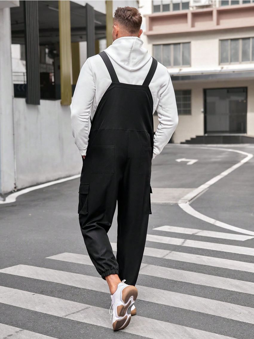 SHEIN Extended Sizes Men's Plus Size Letter Patch Woven Casual Dungarees