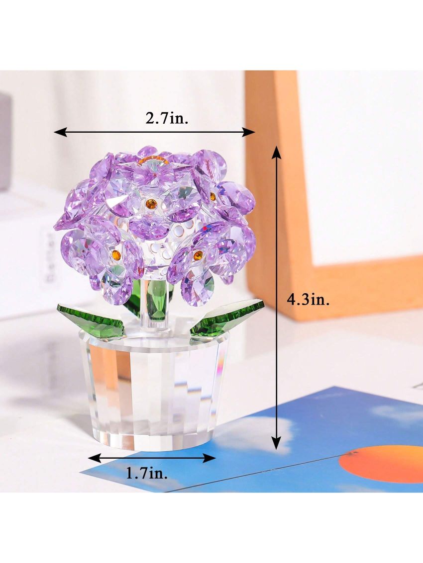 Crystal Hydrangea Artificial Flowers for Decoration Purple Faux Hydrangea Flowers Decor Glass Flowers Figurines Indoor Home Decor Collectibles Crystal Gifts for Women