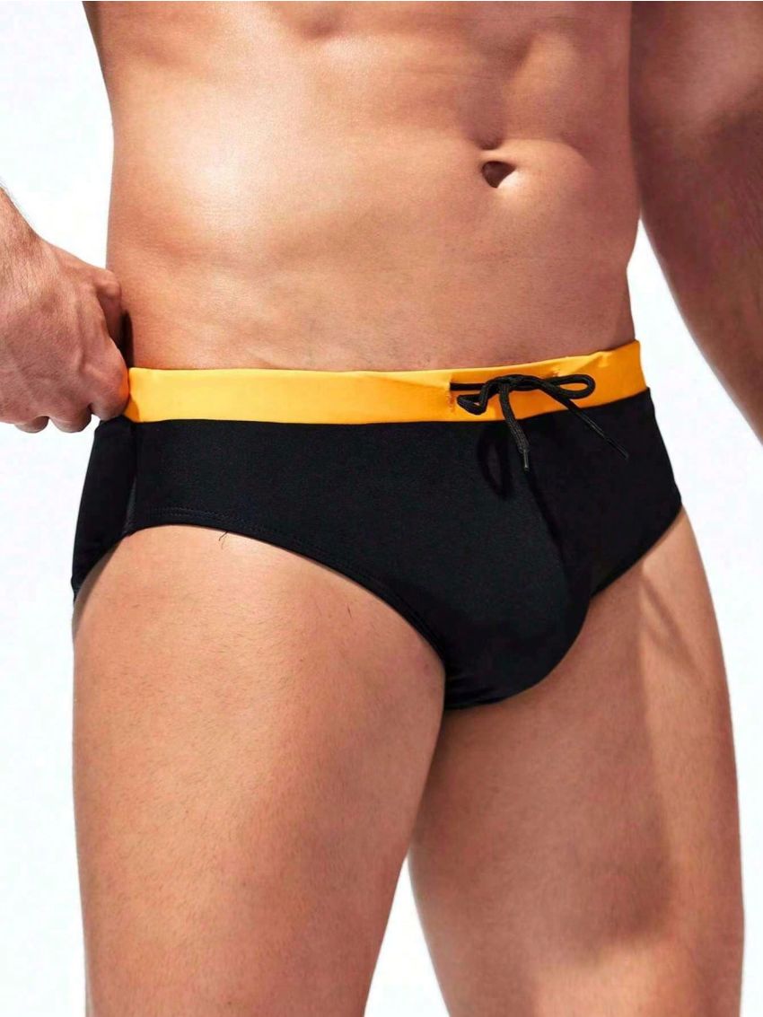 Men'S Plus Size Color Block Drawstring Waist Swim Shorts