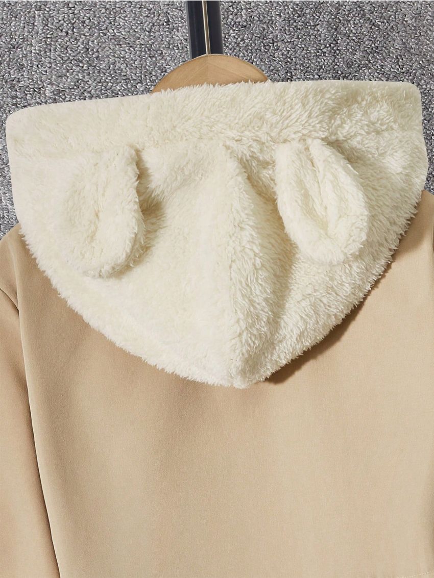 SHEIN Kids QTFun Boys' Cute Mid-length Hooded Parka Coat With Warm Ears, For Winter