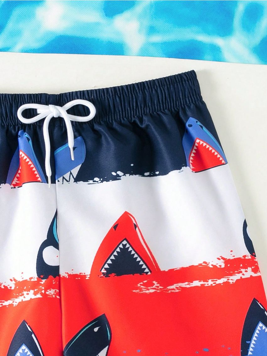 Boys' Color-Block Shark Printed Beach Shorts