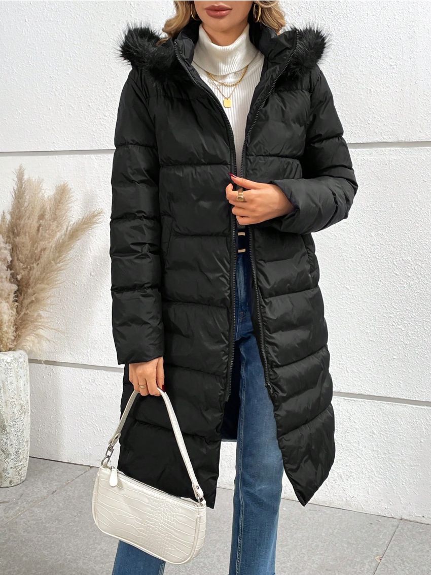 SHEIN Frenchy Ladies' Hooded Padded Jacket With Collar