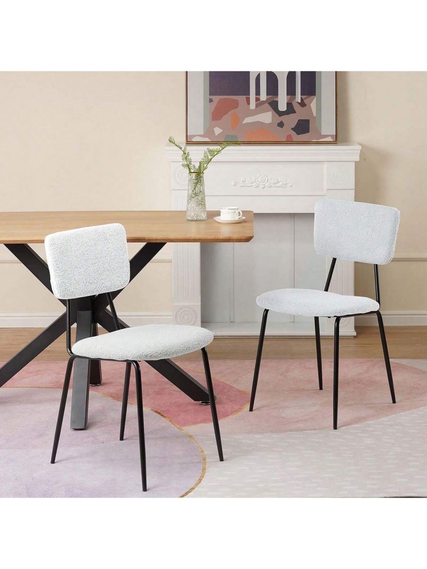 Dining Room Chairs Set of 2, Modern Comfortable Feature Chairs with Faux Plush Upholstered Back and Chrome Legs, Kitchen Side Chairs for Indoor Use Home, Apartment