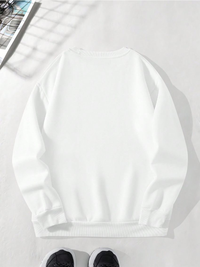 Men'S Plus Size Fleece Sweatshirt With Slogan And Oil Painting Print