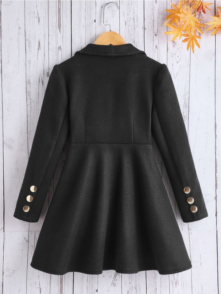 SHEIN Kids FANZEY Girls Waterfall Collar Double Buttoned Overcoat