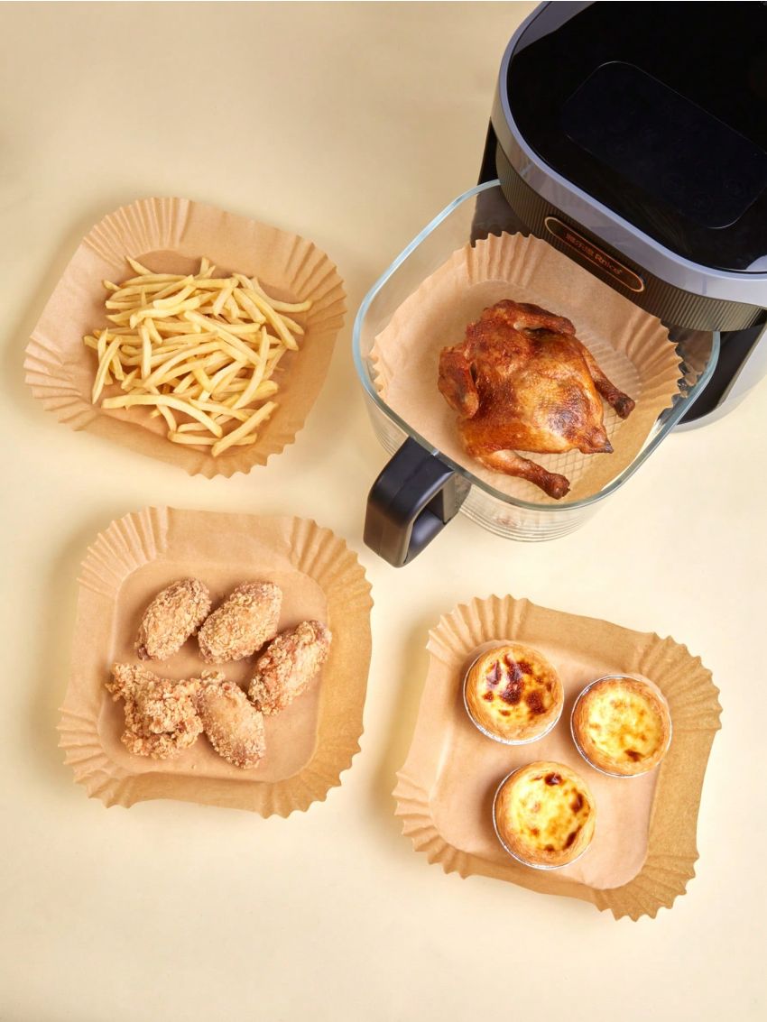 SHEIN Basic living 30Pcs Paper Air Fryer Liners, Parchment Paper For Baking, Non-stick Steamer Mat For Cooking, 8 Inch