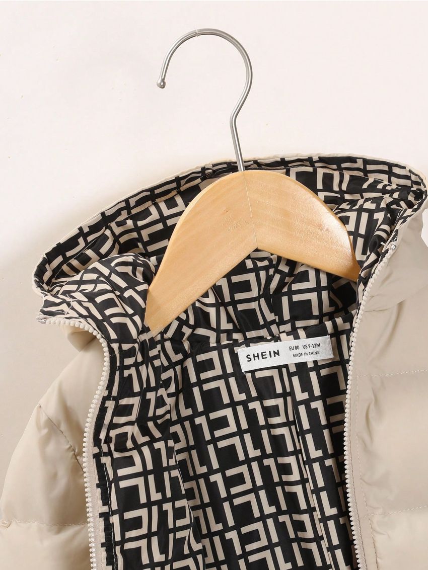 SHEIN Baby Boy Geo Print Zip Up Hooded Puffer Coat
