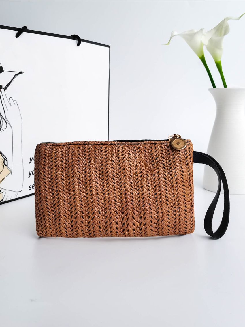 Mini Minimalist Straw Bag With Wristlet